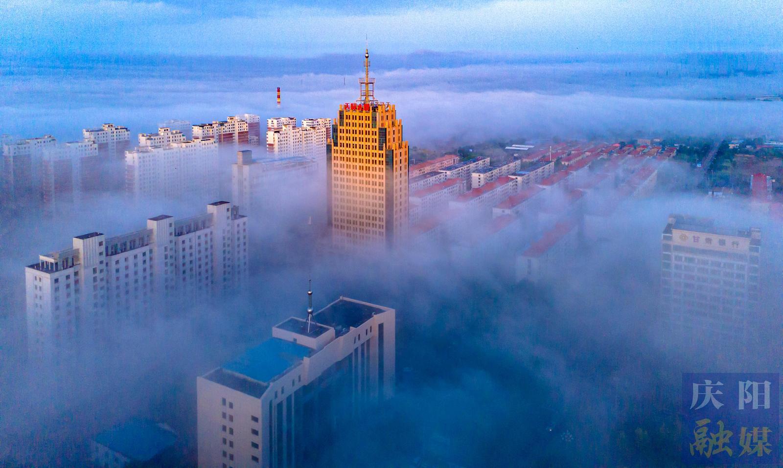 【美图庆阳】雨后西峰晨雾如海 城市变身“天空之城”